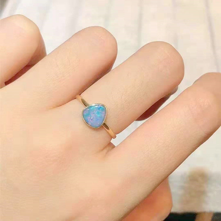 18k Yellow Gold Australian Natural Opal Ring For Women