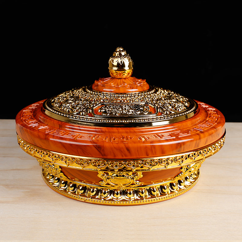 Tibetan Eight Auspicious Symbols Ceramic Bowl With Lid