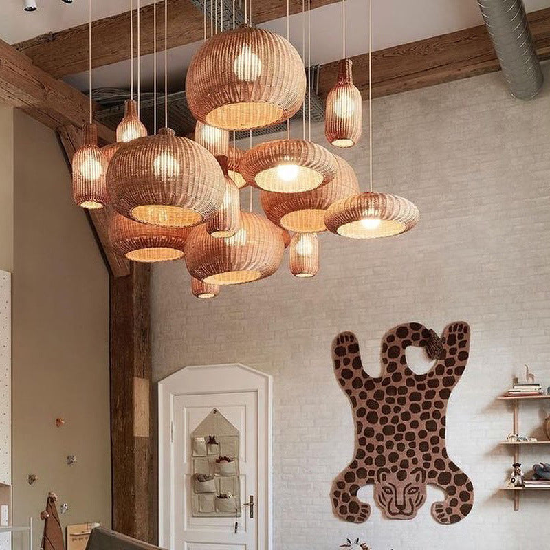 Nordic Rattan Chandelier Pastoral Style