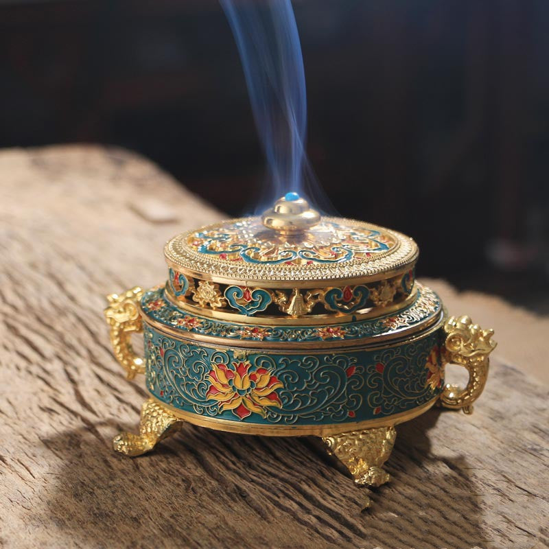 Copper Alloy Painted Tibetan Incense Burner