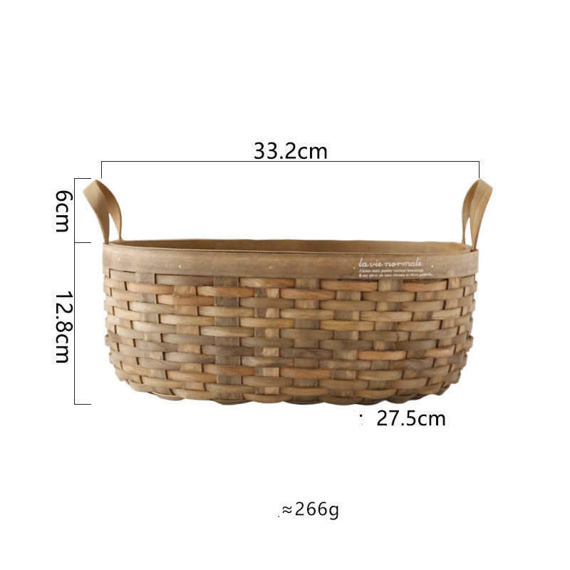 Panier de rangement à poignée en copeaux de bois tissé à la main