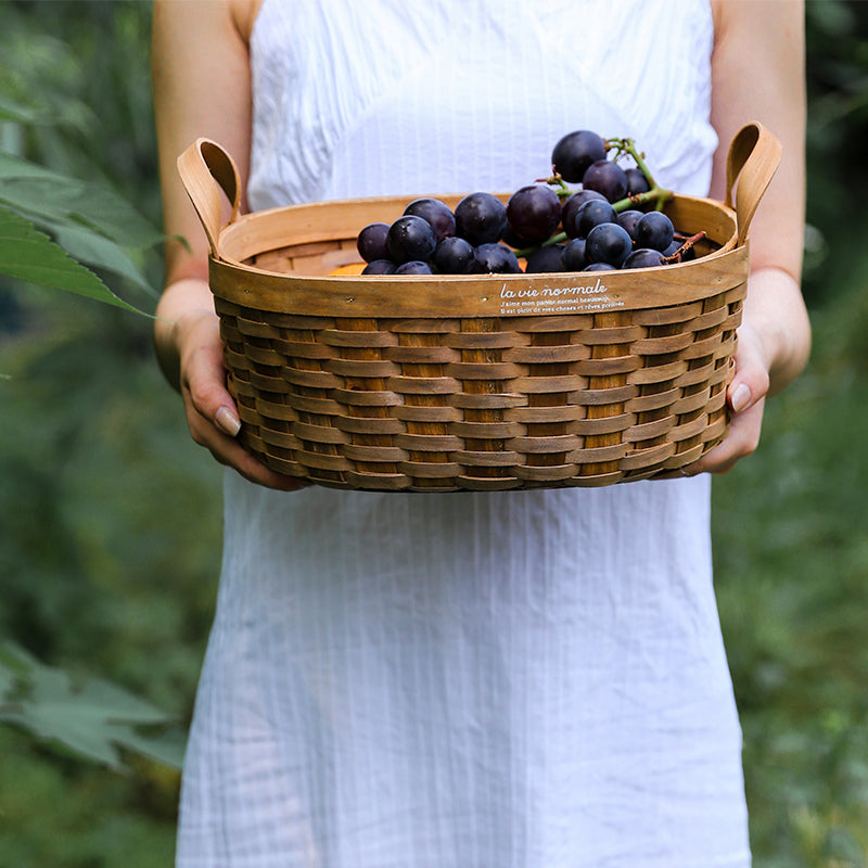 Panier de rangement à poignée en copeaux de bois tissé à la main