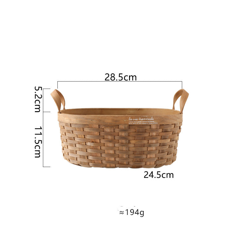 Panier de rangement à poignée en copeaux de bois tissé à la main