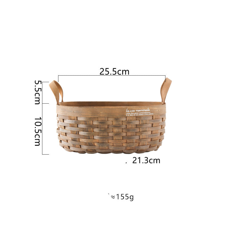 Panier de rangement à poignée en copeaux de bois tissé à la main