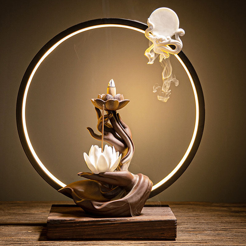 Ceramic Lamp Ring Incense Burner Lotus Heart Guanyin