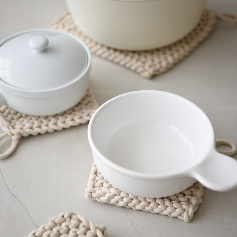 Dessous de verre tissé en pur coton fait à la main