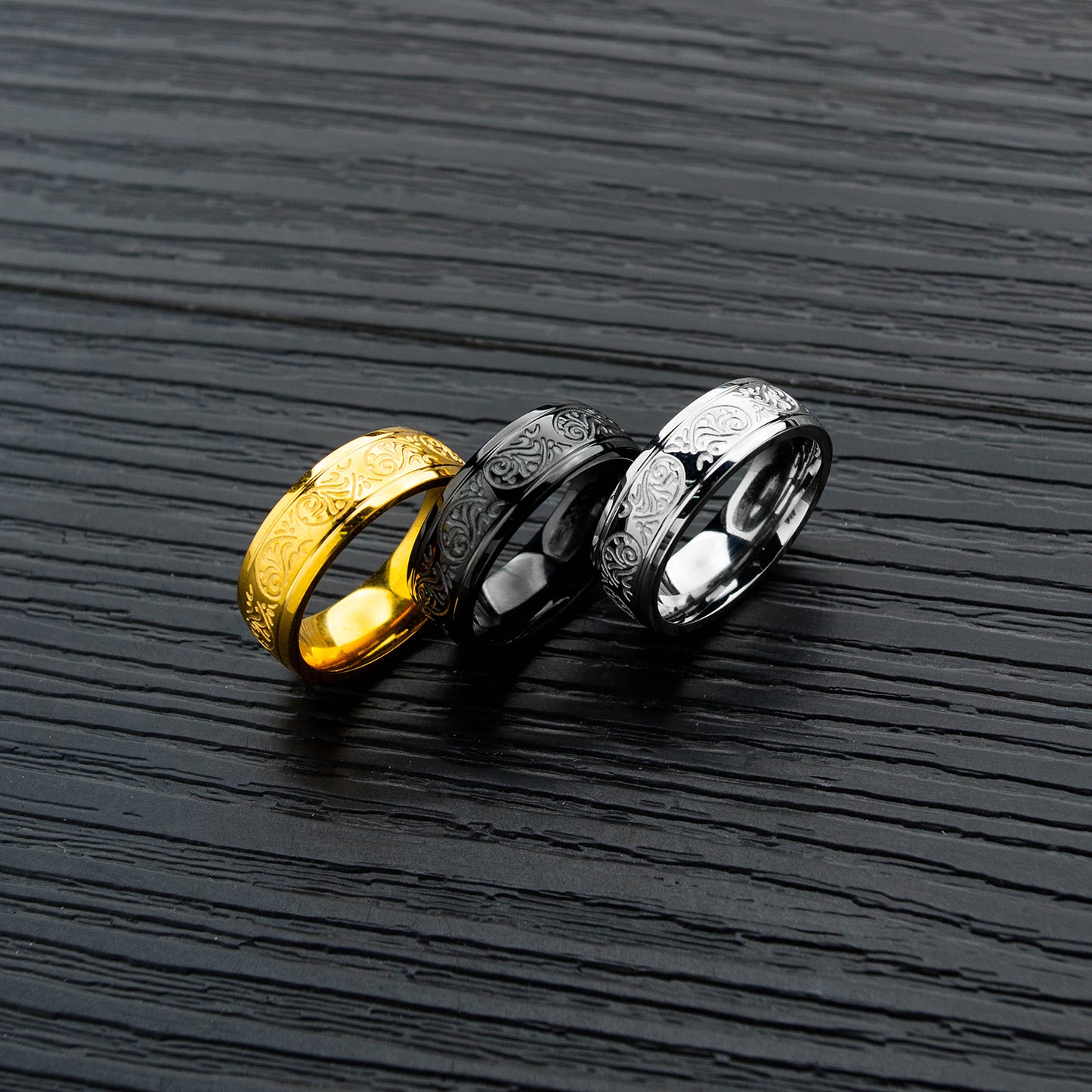 Vintage Pattern Titanium Steel Ring Men