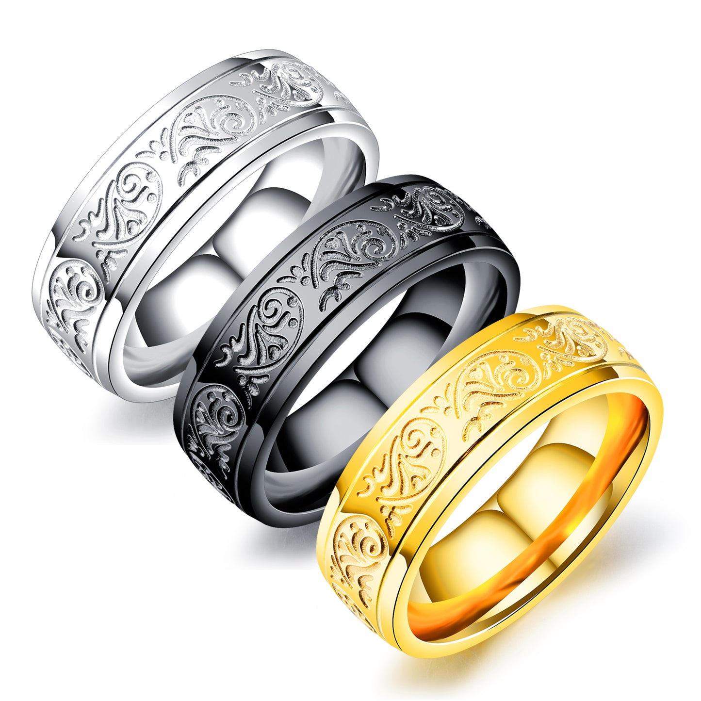 Vintage Pattern Titanium Steel Ring Men