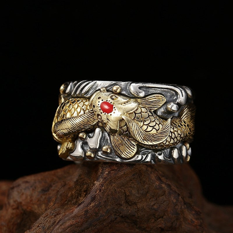 Sterling Silver Koi Wide Ring For Men
