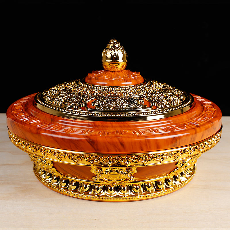 Tibetan Eight Auspicious Symbols Ceramic Bowl With Lid