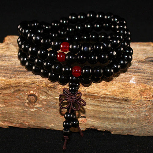 Beaded Knot Black Ebony Mala For Men