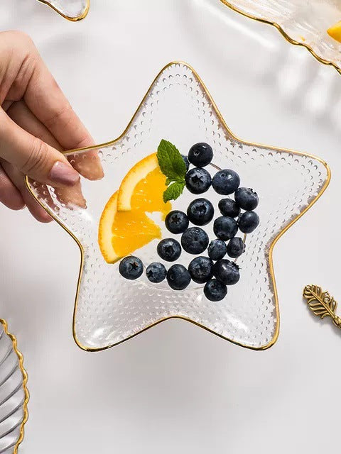 Assiette de vaisselle en verre à bordure dorée