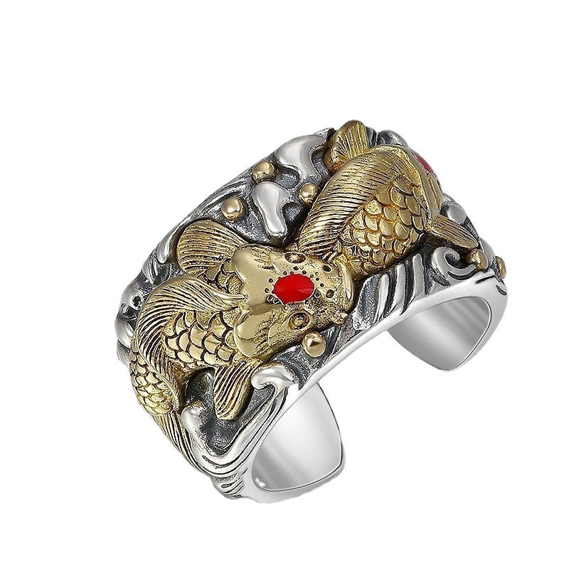 Sterling Silver Koi Wide Ring For Men