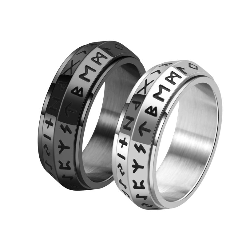 Vintage Viking Luen Rune Titanium Steel Rotatable Ring