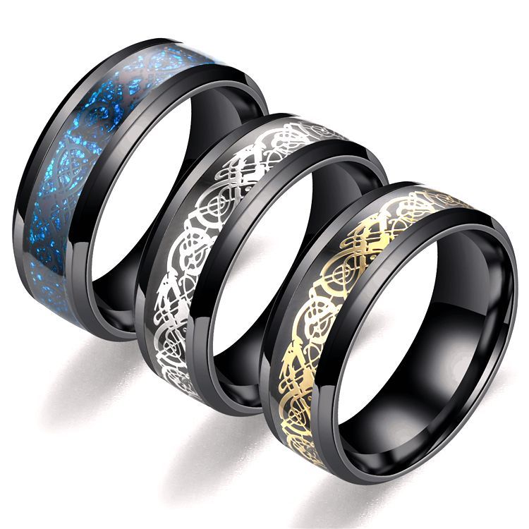Ring mit Drachenmuster für Herren aus Edelstahl