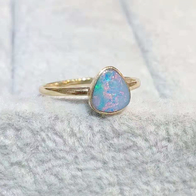 18k Yellow Gold Australian Natural Opal Ring For Women