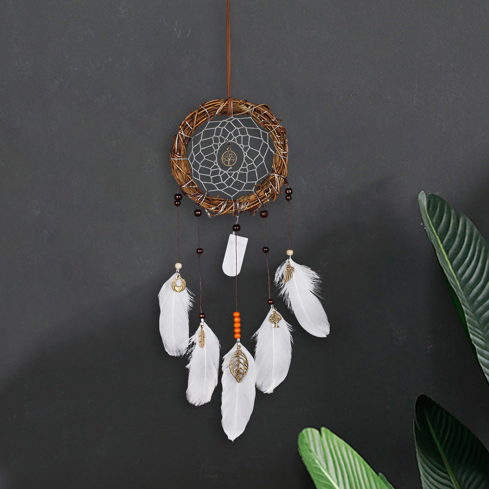 Ornements décoratifs rétro en plumes de cercle en rotin