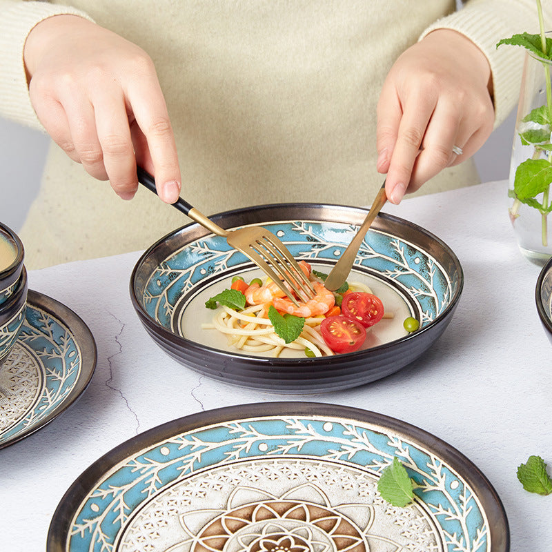 Ensemble bol et assiette en céramique gaufrée