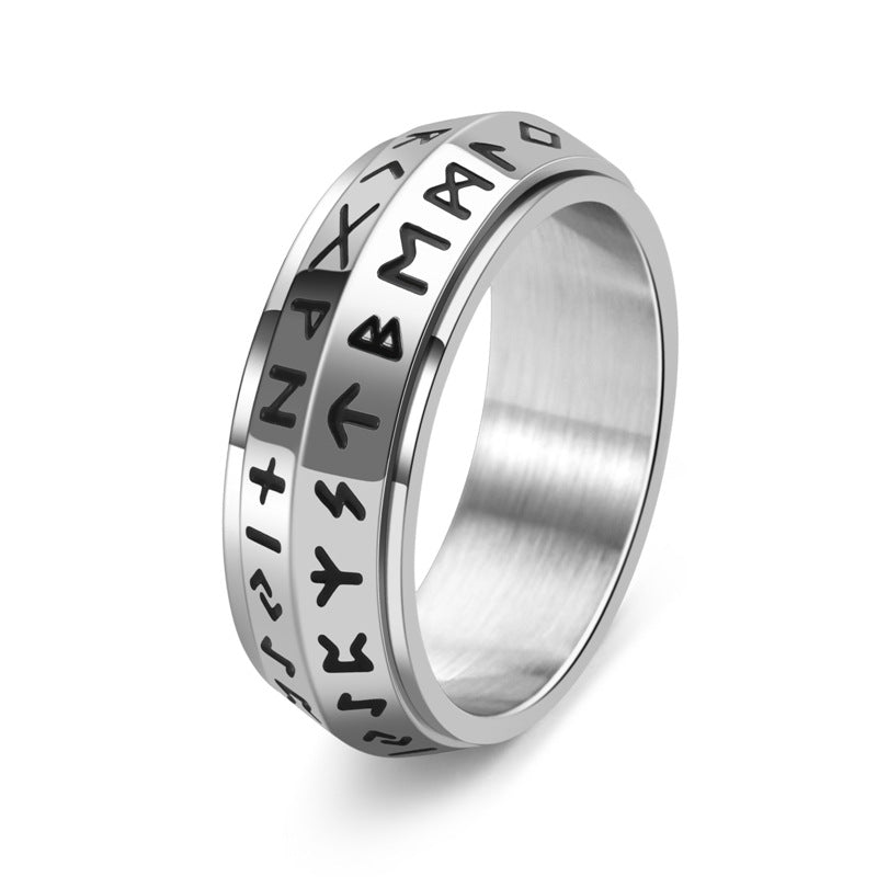 Vintage Viking Luen Rune Titanium Steel Rotatable Ring