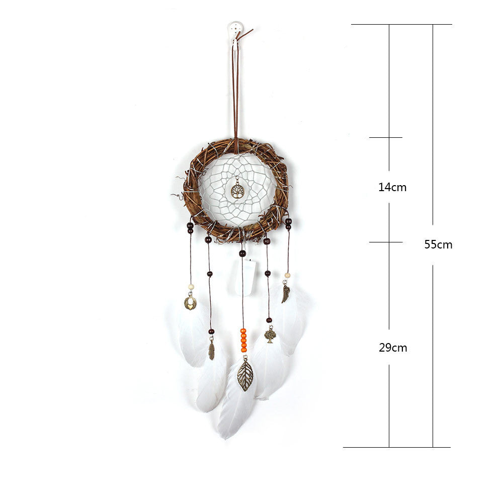 Ornements décoratifs rétro en plumes de cercle en rotin