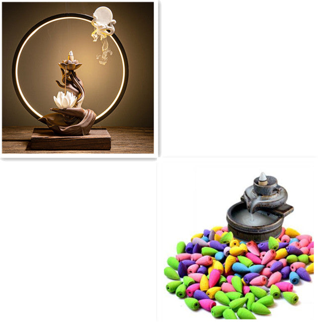 Ceramic Lamp Ring Incense Burner Lotus Heart Guanyin