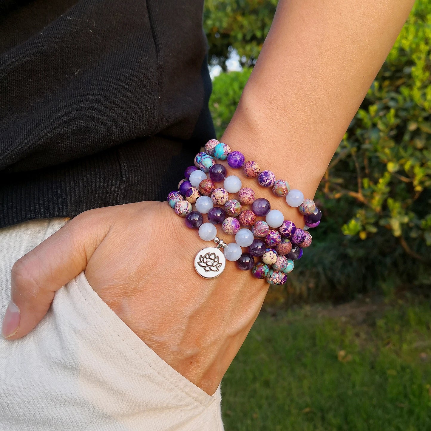 Natural Stone 108 Mala Bead Bracelet For Women