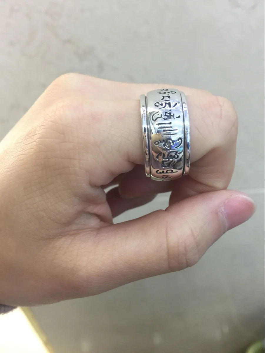 100% 925 Silver Tibetan Six Words Ring For Men