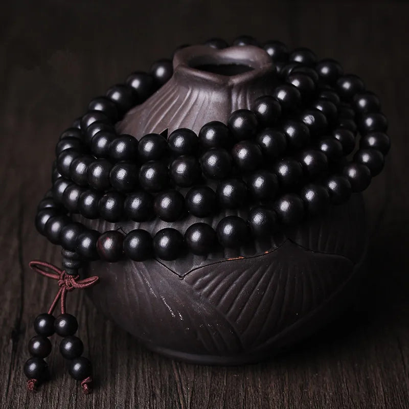 108 Black Wooden Prayer Beads Bracelet For Men