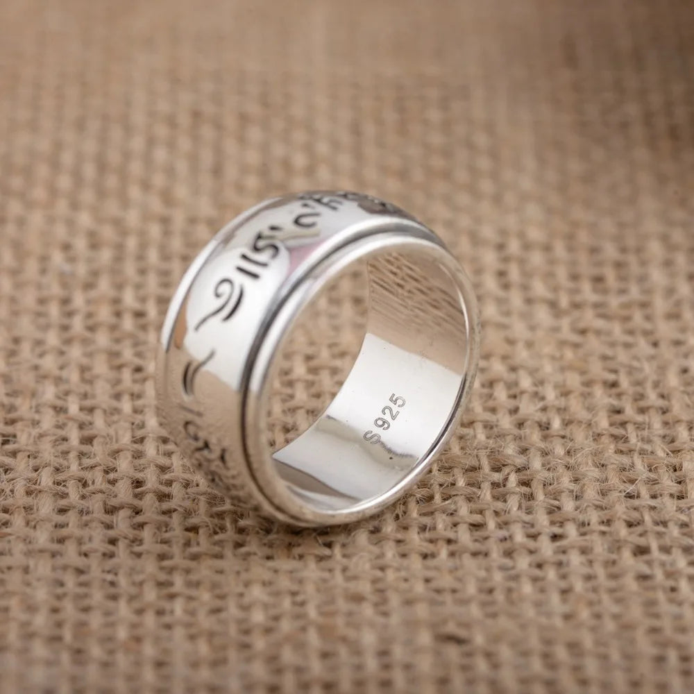 100% 925 Silver Tibetan Six Words Ring For Men
