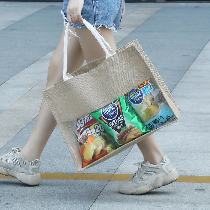 Retro Linen Eco-friendly Transparent Handbag