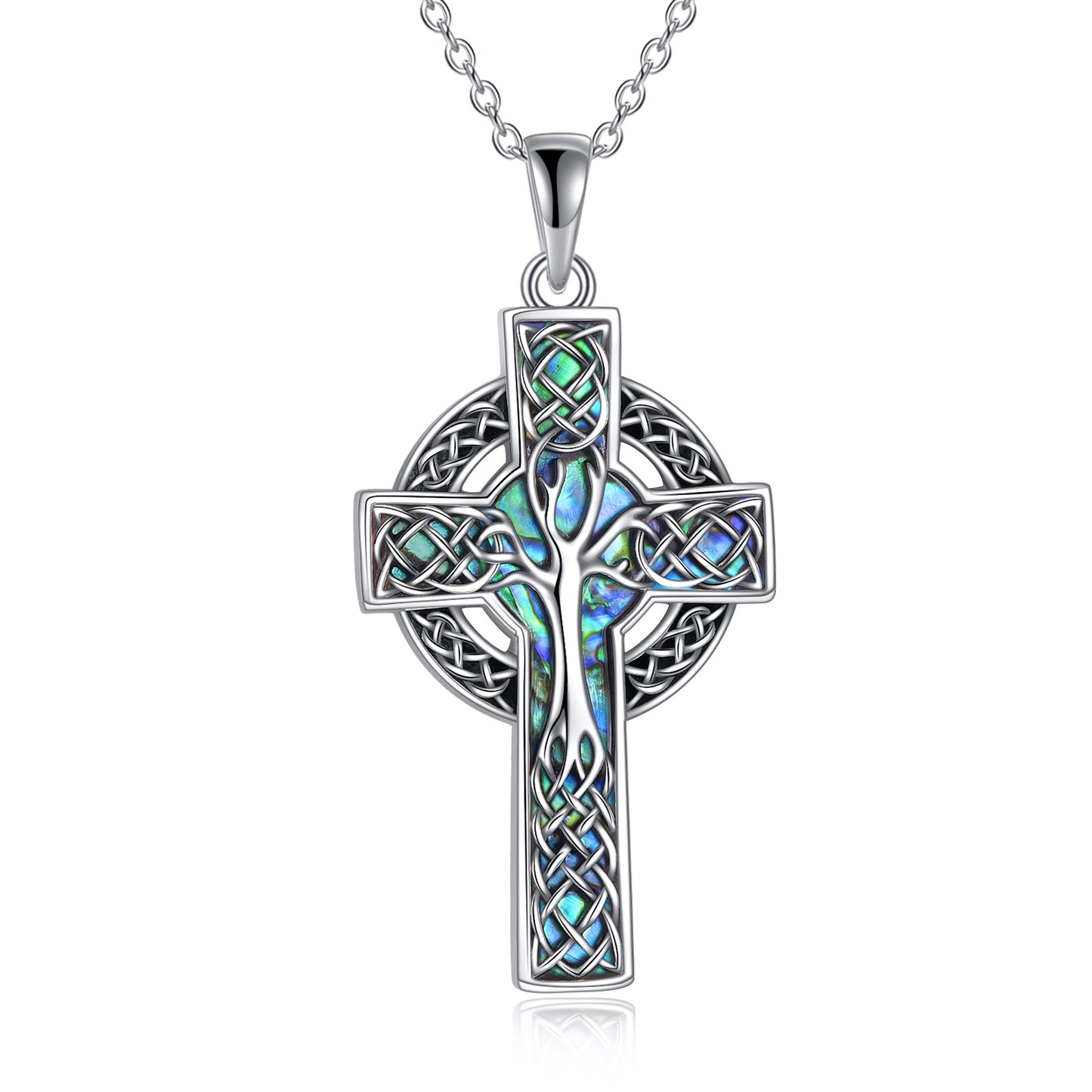 925 Sterling Silver Abalone Celtic Cross Pendant