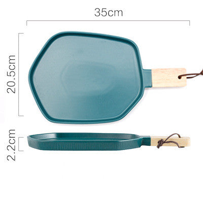 Nordic Ceramic Plate With Wooden Handle