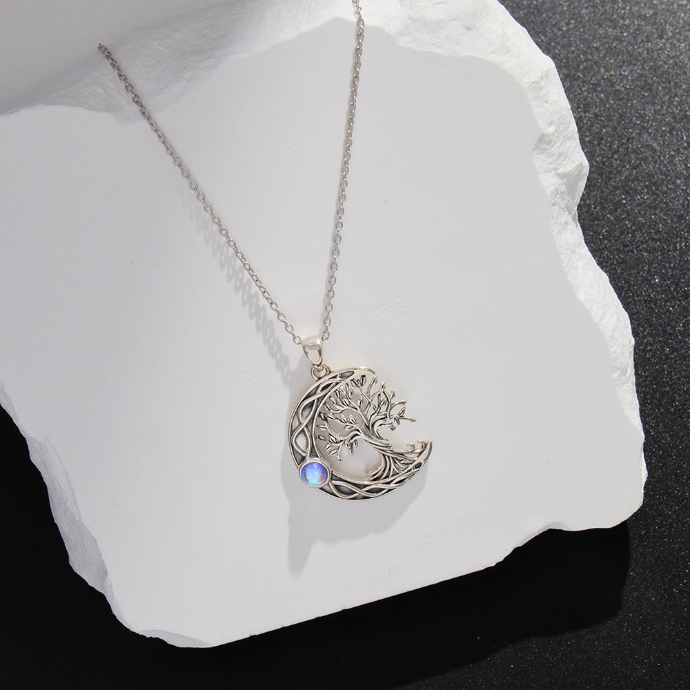 Keltischer Knoten-Mond-Baum des Lebens-Halskette aus Sterlingsilber