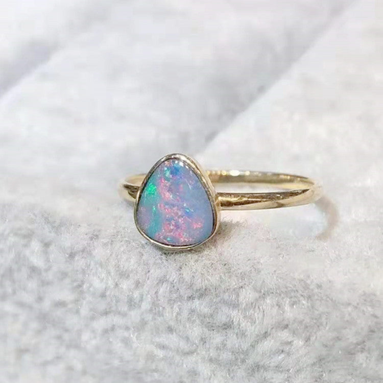 18k Yellow Gold Australian Natural Opal Ring For Women