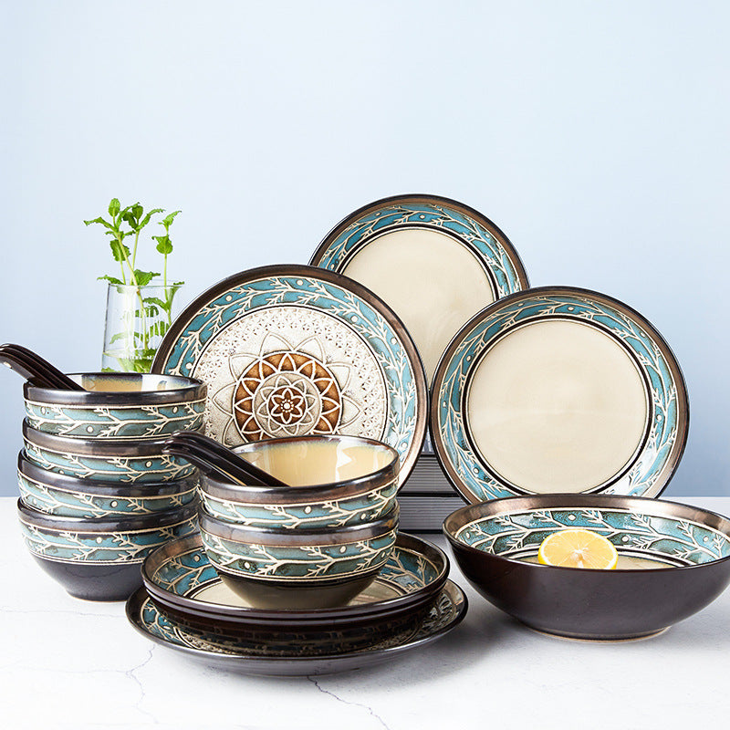 Ensemble bol et assiette en céramique gaufrée