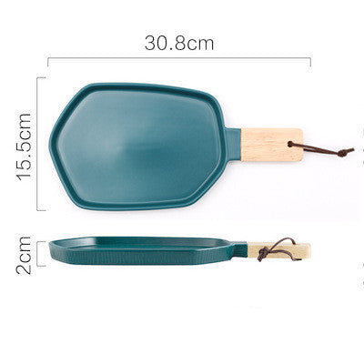 Nordic Ceramic Plate With Wooden Handle