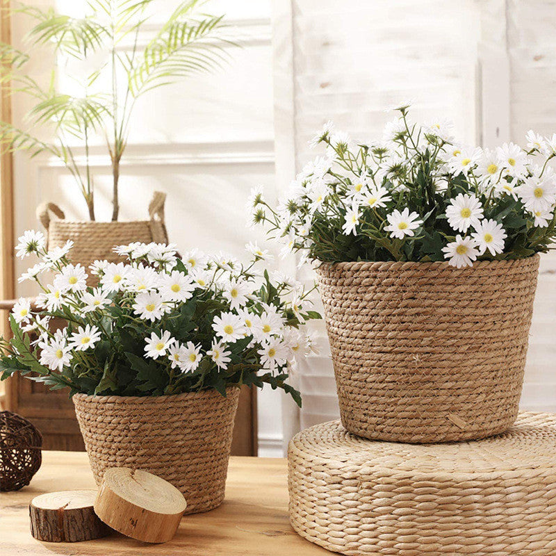 Panier de fleurs en pot de fleurs en rotin d'herbe