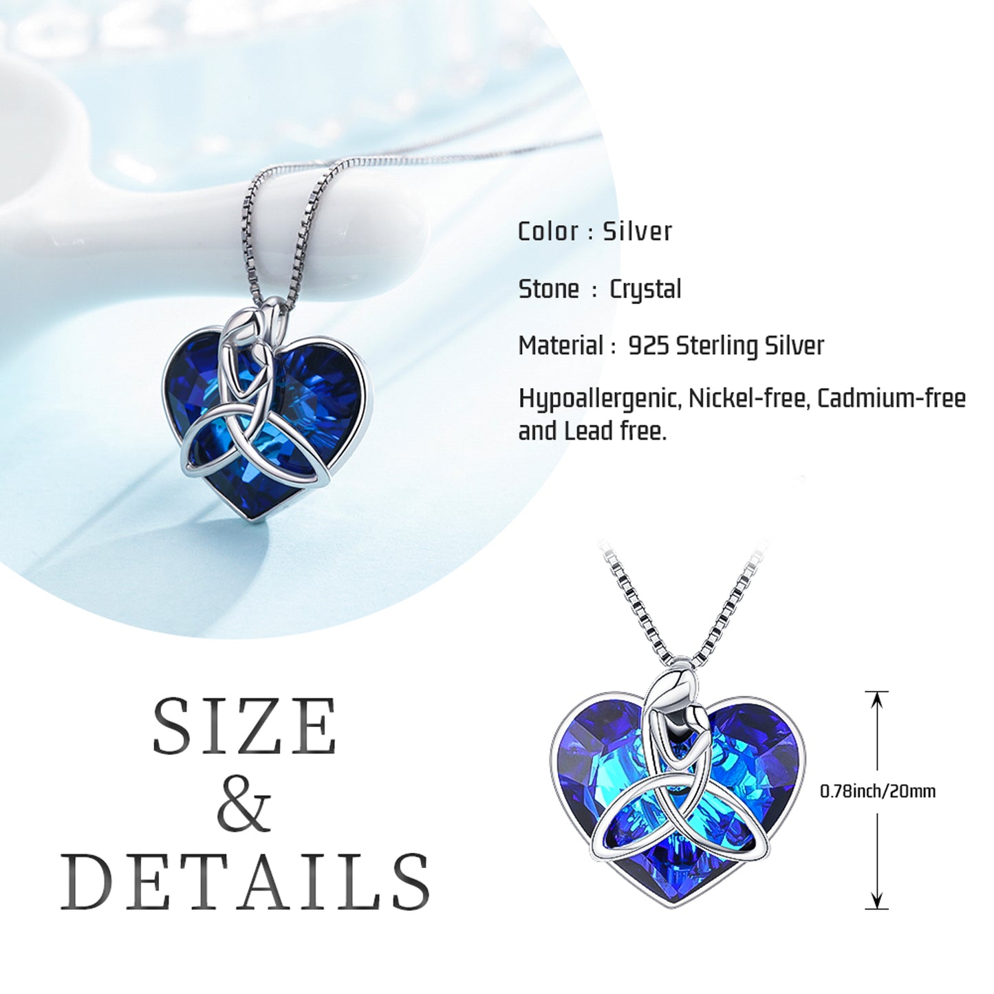 925 Silver Irish Celtic Knot Heart Pendant With Crysta Mother Jewelry