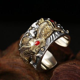 Sterling Silver Koi Wide Ring For Men