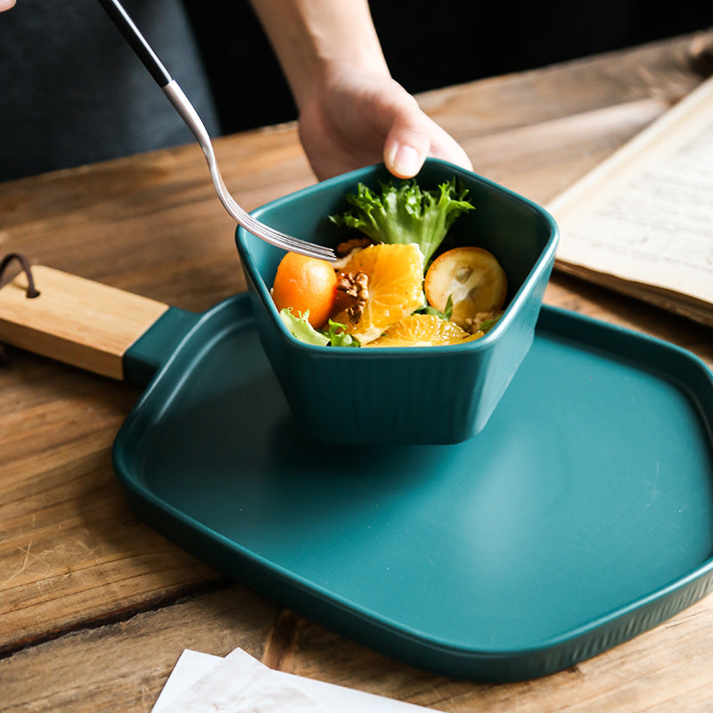 Nordic Ceramic Plate With Wooden Handle