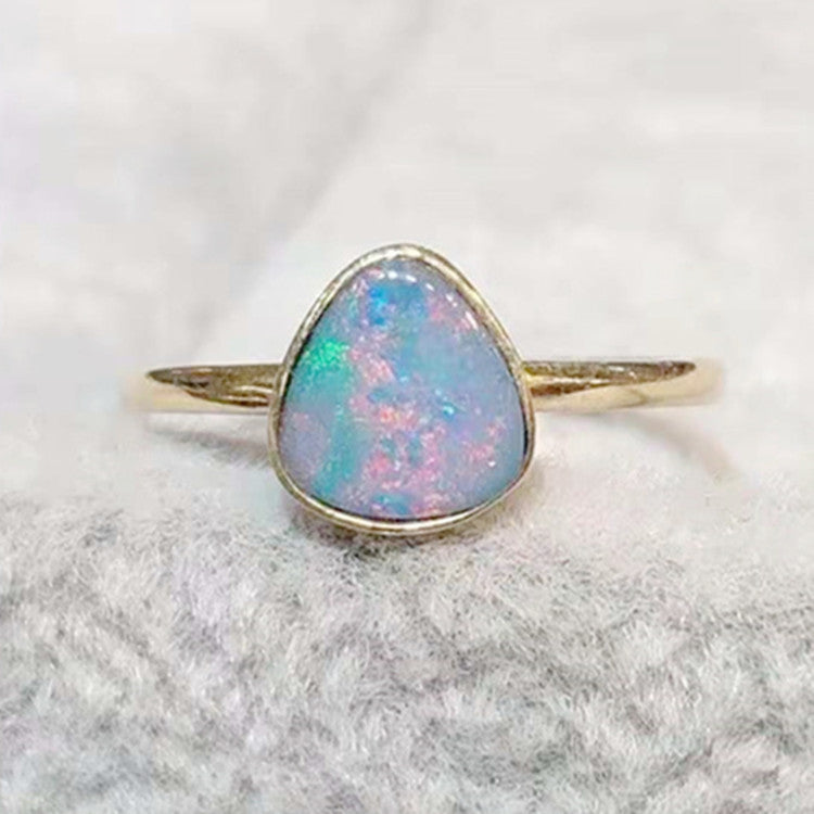 18k Yellow Gold Australian Natural Opal Ring For Women