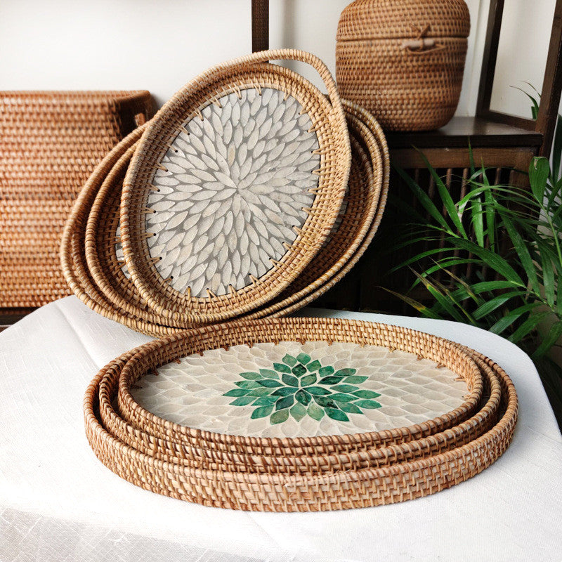 Rattan-Muscheltablett und Platte