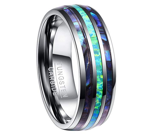 Nuncad Tungsten Carbide Ring Abalone Shell And Synthetic Opal