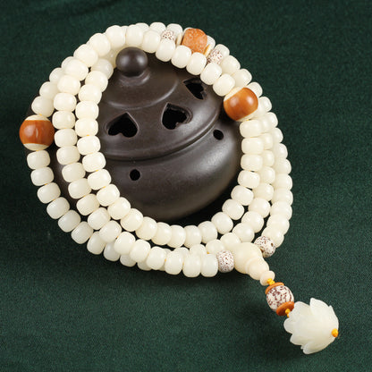 Hainan White Jade Bodhi 108 Buddhist Beads Bracelet