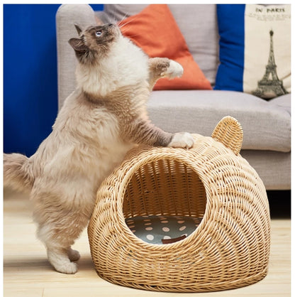 Litière pour chat en rotin