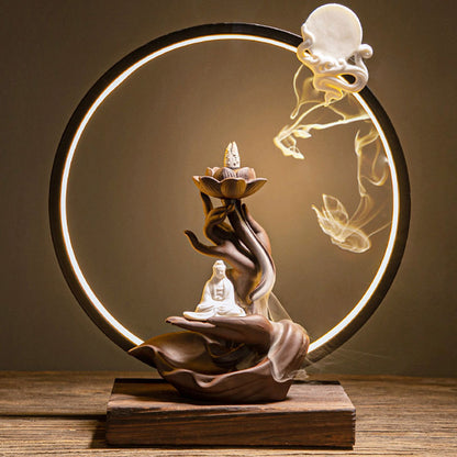 Ceramic Lamp Ring Incense Burner Lotus Heart Guanyin