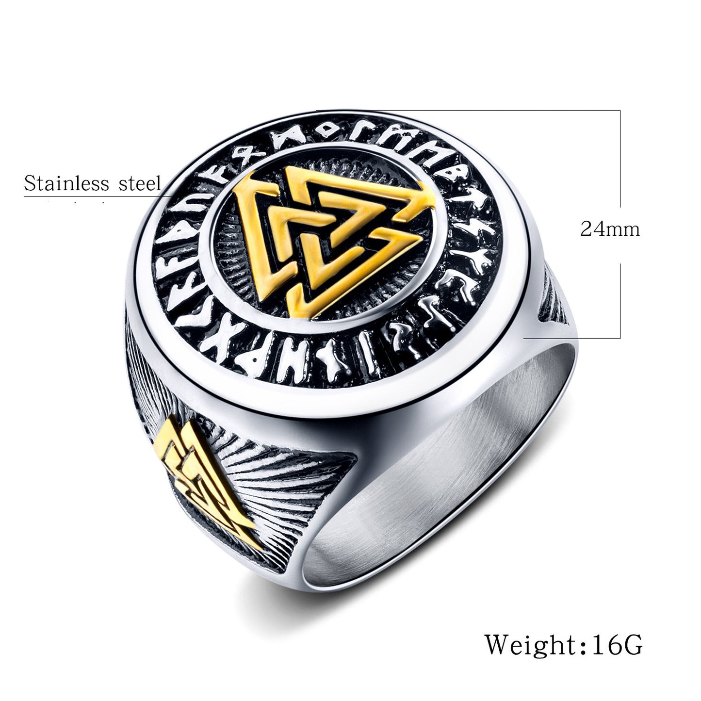 Bague en acier titane triangle Viking Odin