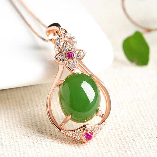 Rose Gold Diamond Necklace Natural Jade