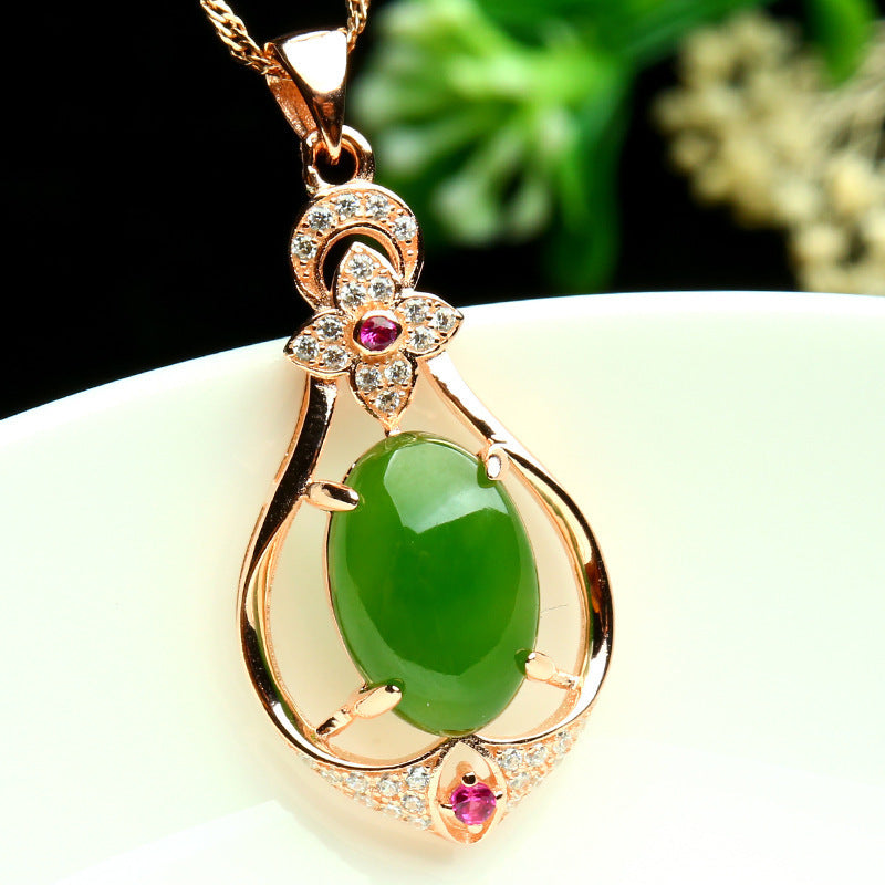 Rose Gold Diamond Necklace Natural Jade