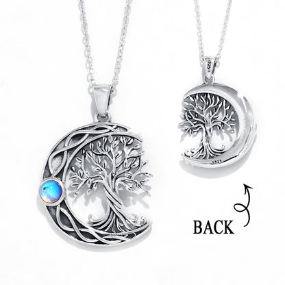 Collier arbre de vie lune noeud celtique en argent sterling